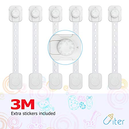 Baby Safety Locks – Uiter Child/ Baby Safety Cupboard Locks with Adjustable Strap, 3M Adhesive and Latch System for Cabinets, Drawers, Toilet Seat, Fridge & Oven | No Drilling Required-6 Pack