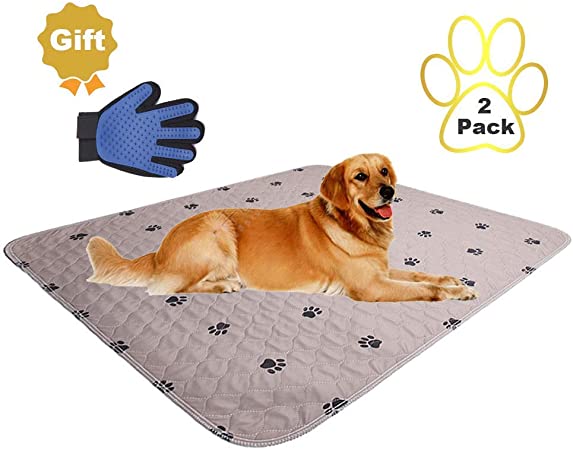 ✅ Washable, Reusable, Pet Training and Puppy Pads+Free Puppy Grooming Gloves/Extra Large Waterproof,Super Urine Absorbing&100% Leak Proof. Whelping, Incontinence, Travel, Bed Wetting, Mattress Protect
