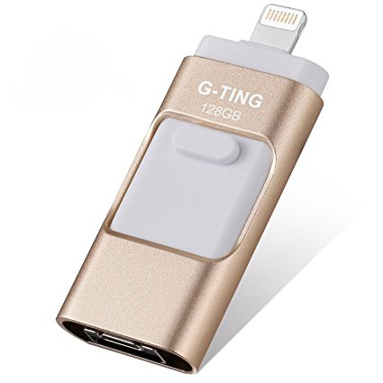 USB Flash Drives for iPhone 128 GB Pen-Drive Memory Storage, G-TING Jump Drive Lightning Memory Stick External Storage, Memory Expansion for Apple IOS Android Computers (Gold)