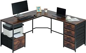 TOPSKY L-Shaped Desk Corner Computer Desk with 18.9" Depth Workstation, Cloth File Cabinet for Letter Size File Folder and 4 Cloth Storage Cabinets (Rustic Brown, 59 * 59 inch)