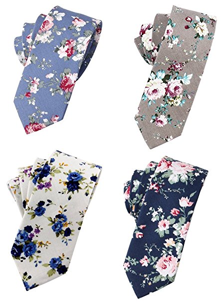 Flower Ties for Men,Mens Ties,Skinny Tie,Floral Printed Cotton Neck Tie Slim