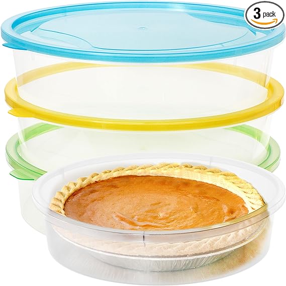 Youngever 3 Pack Pie Containers, Clear Plastic Food Storage Containers, Fresh Pie Keeper, 11 inch Diameter