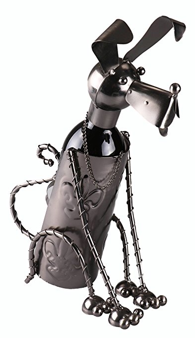 Cute Dog Wine Bottle Holder by Clever Creations | Premium Metal Design Easily Fits Any Standard Wine Bottle | Wide Stable Base | Stainless Steel