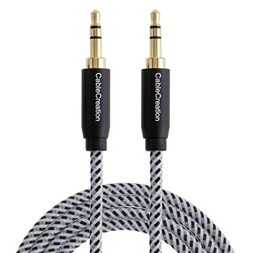 CableCreation 6-Feet 3.5mm Braided audio cable, Male to Male Stereo Aux Cable with Premium Metal, for Smartphones, Tablets and MP3 Player, Black Color