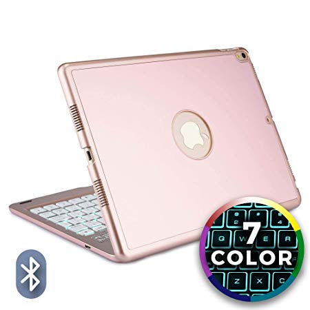 COOPER NOTEKEE F8S keyboard case compatible with Apple iPad Pro 10.5 | Wireless Clamshell Cover with Keyboard Backlit | 7 Color LED Backlight, 60HR Battery, Hotkeys, Sleep/Wake A1701 A1709 (Rose Gold)