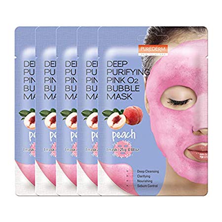 PUREDERM Deep Purifying Pink O2 Bubble Mask 0.88oz x 5ea / Korean beauty/Bubble mask/Cleansing foam/Cleanser/Purifying mask/Peach/Nourishing/Sebum control/Face toxin