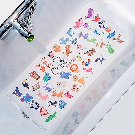 ShineCozy Cartoon Kids Bath Mat - Non Slip Bathtub Mat 35x16 Inch XL Large Size Tub Mats Anti Slip Shower Mats for Bathroom Floor (Animals)