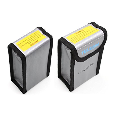 TELESIN Lipo Safety Guard Fire Resistant Lipo Battery Safe Bag for DJI Phantom 3 Phantom 4 Battery Charging & Storage (Pack of 2 Battery Storage)