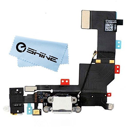 EShine® Replacement Charging Port Dock Connector Headphone Jack Mic Flex Cable WHITE for Iphone 5S   EShine Cloth