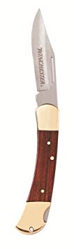 Winchester Brass Folding Knife, 3.25-Inch, Leather Sheath [22-41323]