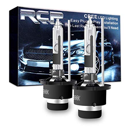 RCP - D2R6CA - (A Pair) D2R 6000K Xenon HID Replacement Bulb Diamond White Metal Stents Base 12V Car Headlight Lamps Head Lights 35W