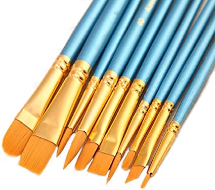 ONE HAPPY CHOICE 1 Set of 10 Pieces Synthetic Hair Paint Brushes, Blue, for Acrylic, Oil and Watercolour Painting
