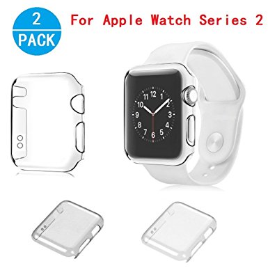 Apple Watch Series 2 Case, Haoos [Ultra-Thin] Slim Clear PC Hard Screen Protector Protective Cover [2 Color Combination Pack] for Apple Watch Series 2 iWatch 2016 (Series 2 38mm PC Hard Case)