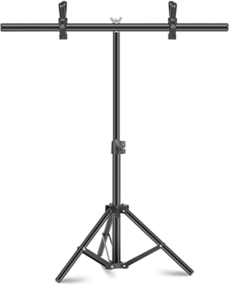 Neewer 60x70cm T-Shape Backdrop Support Stand: 15-27.6 inches Height Adjustable Tripod Stand and 24 inches Width Crossbar with 2 Packs Heavy Duty Background Clamps for Photo Studio or Video Photograph