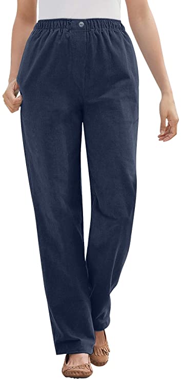 Woman Within Women's Plus Size Comfort Waist Straight Leg Corduroy Pant