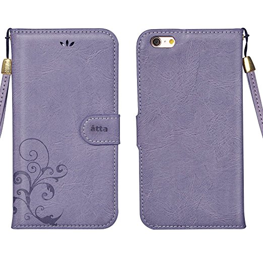 Cornmi design for iPhone 6 Case, Premium Vintage Flip Wallet Leather Magnetic Closure Cover Skin for iPhone 6 4.7 inch with Card Slots and Wrist Strap (Purple)