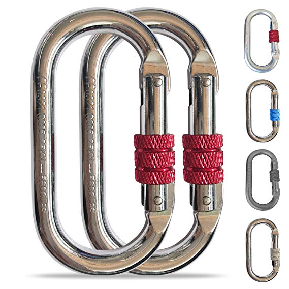 O-Shaped Steel Climbing Carabiner(25kn=5600lb)Screw Lock Spring Gate Protection,CE Rated Heavy Duty Carabiners For Rock Climbing Rappelling Hiking Hanging Ropes Camping Slack Lines Rigging & Anchoring