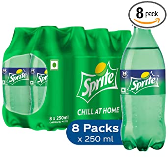 Sprite Lemon-Lime Flavoured Cold Drink | Refreshing Taste | Clear Soft Drink with No Added Colours | Recyclable PET Bottle, 250 ml (Pack of 8)