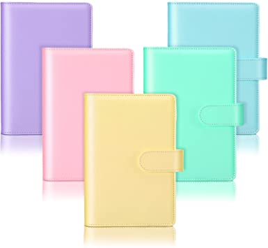 5 Pieces A6 PU Leather Notebook Binder Refillable 6 Rings Binder Cover Loose Leaf Personal Planner with Magnetic Buckle Closure (Sky Blue, Purple, Pink, Green, Yellow)