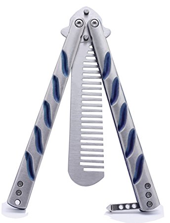 Jollylife Butterfly Knife Training Comb Knife Trainer Titanium Blue Handle with Nylon Scabbard 1pc