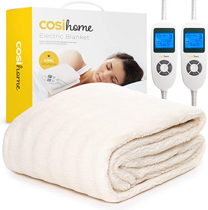 Cosi Home® Luxury Multi-Zone Electric Blanket (King Size) with 9 Heat Settings, Upper & Lower Body Heating Zones, Dual Remote Control and Luxury Fleece Material