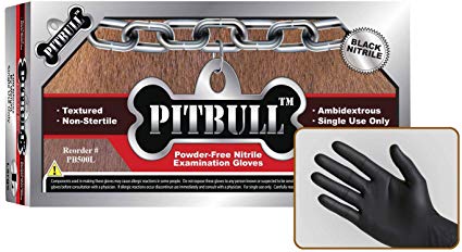 PitBull Powder Free Black Nitrile Exam Gloves (100, Large)