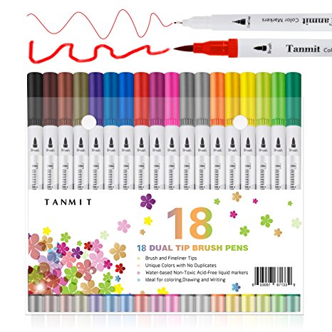 Dual Fine Tip Brush Pens Art Marker, Colored Paint Pens Calligraphy Bullet Journal Pens Dual Marker for Adults Coloring Book Writing Drawing Planner Taking Note(18 Colors Art Supplies)