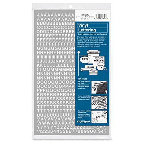 Chartpak 25-Inch Self Adhesive Vinyl Letters and Numbers, White (01006)