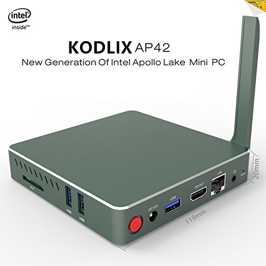 KODLIX AP42 DIY SSD Mini PC Intel Apollo Lake Pentium N4200 Processor (2M Cache, up to 2.5 GHz) 4GB/57.5GB 1000Mbps LAN Intel HD Graphics 505 2.4/5.8G WiFi Bluetooth 4.0 Player Support Windows 10