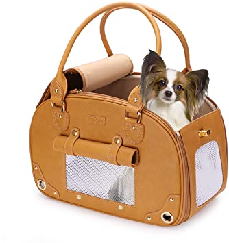 PetsHome Dog Carrier, Pet Carrier, Cat Carrier, Foldable Waterproof Premium PU Leather Pet Purse Portable Bag Carrier for Cat and Small Dog Home & Outdoor