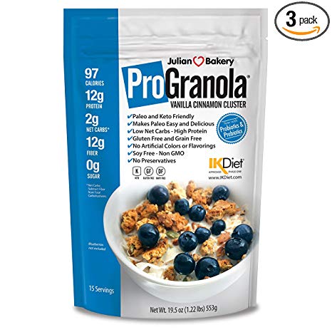 ProGranola 12g Protein Cereal Vanilla Cinn (Paleo : Low Net Carb : Gluten Free : Grain Free) (45 Servings) (3 Pack)
