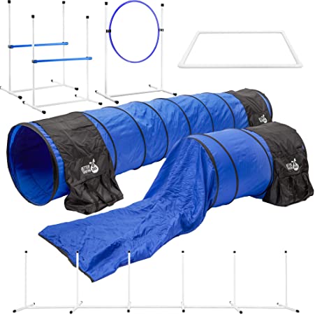 Better Sporting Dogs Deluxe Agility Equipment Kit | 3 Jumps | 2 Tunnels with Sandbags | Weave Poles | Pause Box