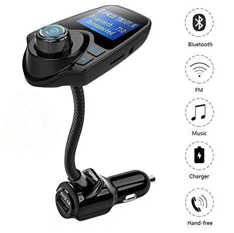 FM Transmitter Wireless Bluetooth Radio Receiver Car MP3 Player Handsfree Car Kit Car Charger with Bluetooth Handsfree Calling for Bluetooth Device (T10)