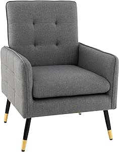 COSTWAY Armchair Accent Chair, Modern Tufted Upholstered Single Sofa Chair Lounge Armchair with Metal Legs, Linen Fabric Comfy Occasional Reading Chair for Living Room Bedroom Reception (Grey)