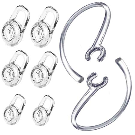 Replacement Ear Gel Tips & Loop Clip SML Spare Kit for Plantronics M155 M165 M180 M55 M25 M90 Explorer 500 Headset Clamp, Gel Earbuds Eartips 6PCS & Earhooks Earloop 2PCS (Clear) Headsets Accessories