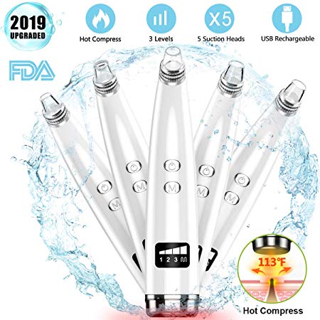 Blackhead Remover, Blackhead Remover Vacuum Pore Cleaner Electric Blackhead Suction, Facial Skin Pore Cleanser Device Acne Comedone Extractor Tool USB with Hot Compress 5 Probes for Nose Face Women