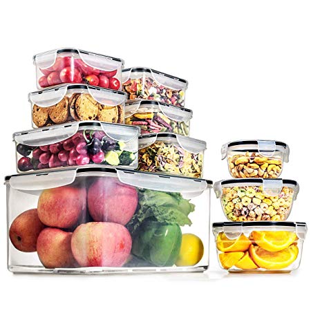 Food Storage Containers with Lids - Estmoon Plastic Food Containers Reusable Leak Proof Lunchboxes, BPA Free, Stacking, Durable Microwaveable, Dishwasher Safe, 10 Piece Set