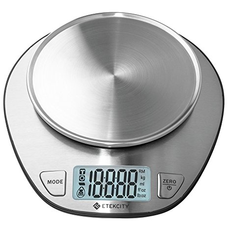 Etekcity 11lb/5kg Digital Multifunction Kitchen Food Scale with Liquid Volume Measurement and Auto Zero/Tare Function, 2.44 inches LCD Display, GP Batteries Included