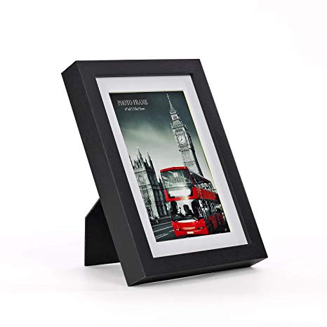 Home&Me 5x7 Black Picture Frame - Made to Display Pictures 4x6 with Mat or 5x7 Without Mat - Wide Molding - Wall Mounting Material Included