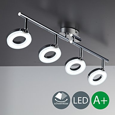 LED ceiling light for bathroom, living room & kitchen I rotatable and pivotable I circular, chrome design I warm white I 4 x 4 W LED modules I 230V I IP20