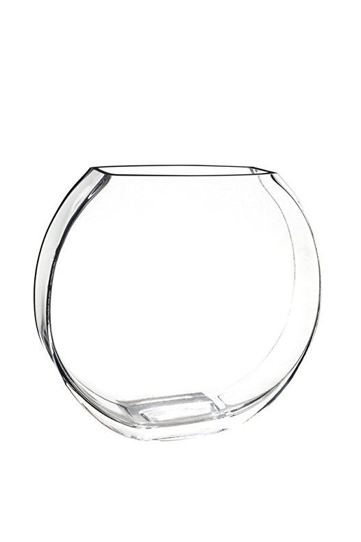 Flower Glass Vase Decorative Centerpiece For Home or Wedding by Royal Imports - Flat Fishbowl Shape, 10" Tall, 6" Opening