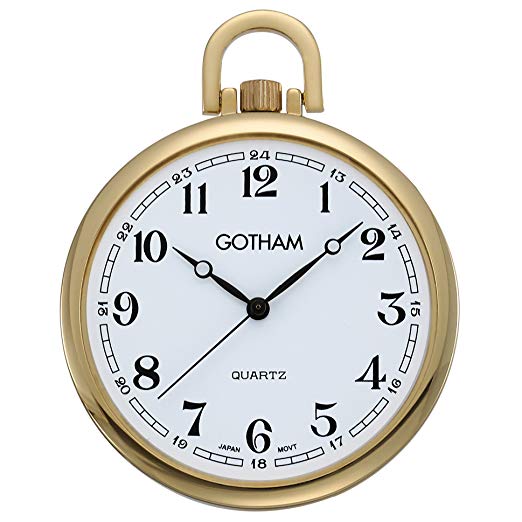 Gotham Men's Gold-Tone Slim Railroad Open Face Quartz Pocket Watch # GWC15028GA
