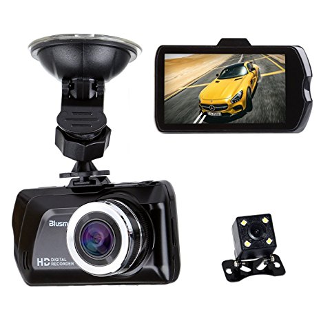 3.0" LCD FHD 1080p 170 Degree Wide Angle Dual Channel Dashboard Camera Recorder Car Dash Cam with Rear Camera, G-Sensor, Loop Recording