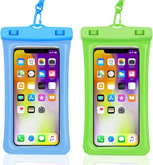 Universal Waterproof Case,Waterproof Phone Pouch for iPhone 11 Pro Max XS Max XR X 8 7 6S Plus Samsung Galaxy s10/s9 Google Pixel 2 HTC Up to 7.0"，IPX8 Cellphone Dry Bag -2 Pack (Blue & Green)