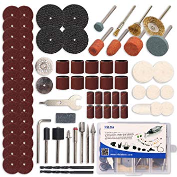 Rotary Tool Accessories Kit 92pcs Hilda 1/8"(3.2mm) Diameter Shanks Multitool Accessories Bit Universal Fitment Cutting, Grinding, Sanding, Sharpening, Carving and Polishing Tools