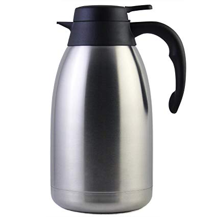 2 Litre Stainless Steel Coffee Jug / Double Walled Vacuum Tea Carafe / 12 Hour Heat Retention / 24 Hour Cold Retention / Thermal Insulated Airpot