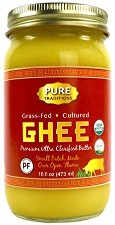 100% Organic Grass-Fed Cultured Ghee, Certified Paleo, 16 Fl Oz Jar (16 oz)