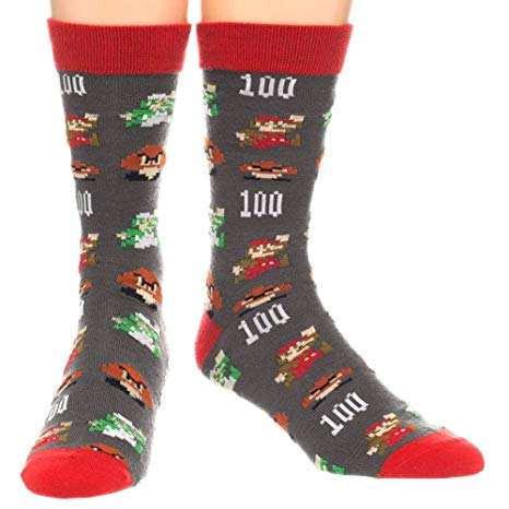 Nintendo Super Mario All Over Character 100 Score Print Crew Socks