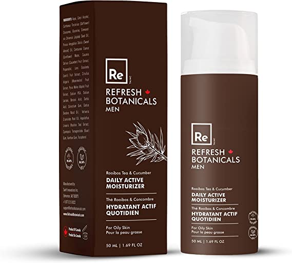 Refresh Botanicals Daily Active Moisturizer for Oily Skin | Derived from Fresh and Hydrating Cucumber & Rooibos Tea | Men Facial Moisturizer for Long Lasting Hydration and Youthful Glow | 1.69 Oz