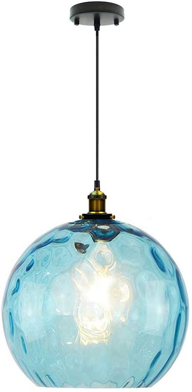 I-xun Modern Pendant Lighting Blue Industrial Design E27 Glass Pendant Light LampShade Ceiling Lighting (11.8‘’ 30cm)